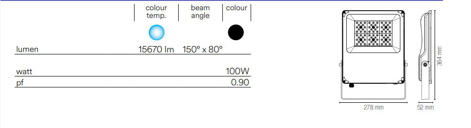 Proiettore per esterno IP66 in alluminio nero diffusore in vetro luce fredda 6000°k 100W 15670LM GIOVE Proiettore per esterno IP66 in alluminio nero diffusore in vetro luce fredda 6000°k 100W 15670LM GIOVE